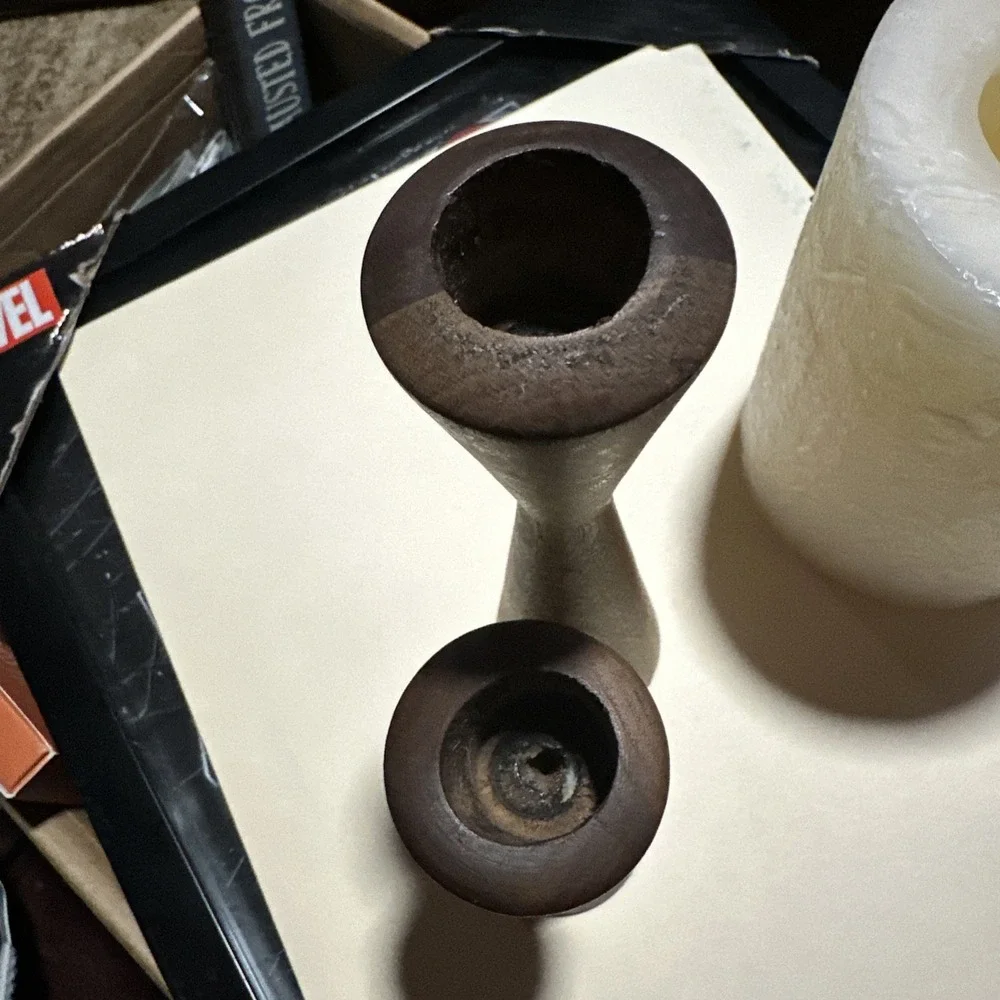 Set Of 2 Vintage Hand Turned Walnut Candlesticks one 7